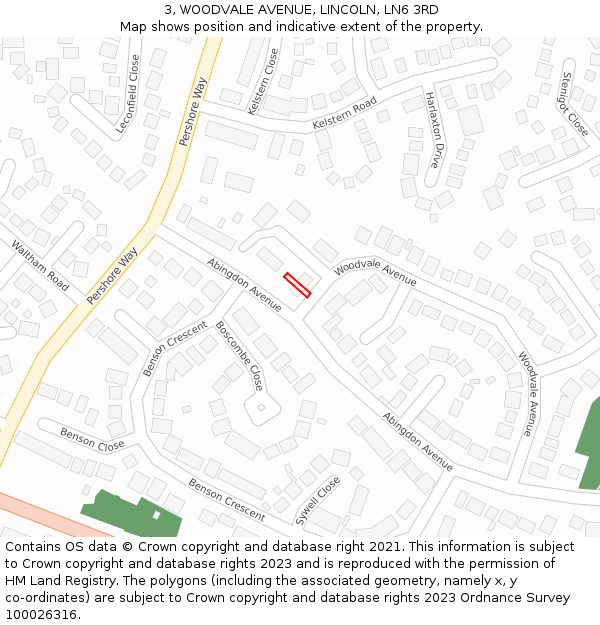 3, WOODVALE AVENUE, LINCOLN, LN6 3RD: Location map and indicative extent of plot