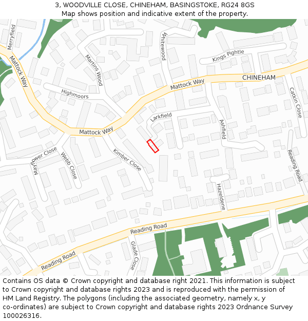 3, WOODVILLE CLOSE, CHINEHAM, BASINGSTOKE, RG24 8GS: Location map and indicative extent of plot