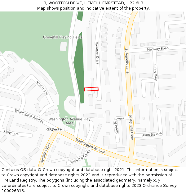 3, WOOTTON DRIVE, HEMEL HEMPSTEAD, HP2 6LB: Location map and indicative extent of plot
