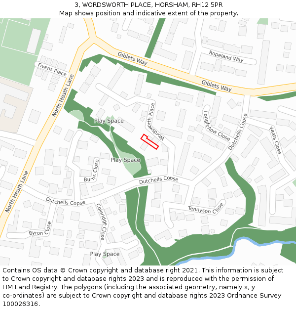 3, WORDSWORTH PLACE, HORSHAM, RH12 5PR: Location map and indicative extent of plot