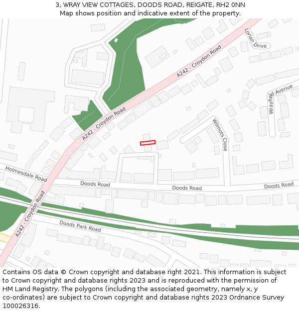 3, WRAY VIEW COTTAGES, DOODS ROAD, REIGATE, RH2 0NN: Location map and indicative extent of plot