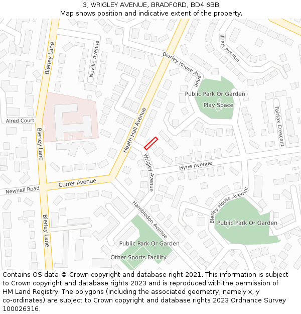 3, WRIGLEY AVENUE, BRADFORD, BD4 6BB: Location map and indicative extent of plot