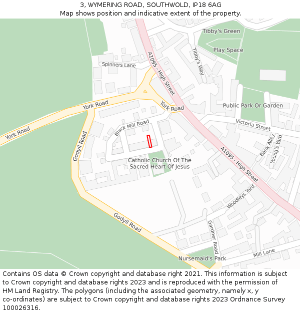 3, WYMERING ROAD, SOUTHWOLD, IP18 6AG: Location map and indicative extent of plot