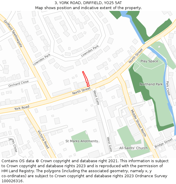 3, YORK ROAD, DRIFFIELD, YO25 5AT: Location map and indicative extent of plot