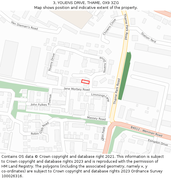 3, YOUENS DRIVE, THAME, OX9 3ZG: Location map and indicative extent of plot