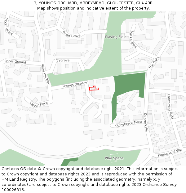 3, YOUNGS ORCHARD, ABBEYMEAD, GLOUCESTER, GL4 4RR: Location map and indicative extent of plot