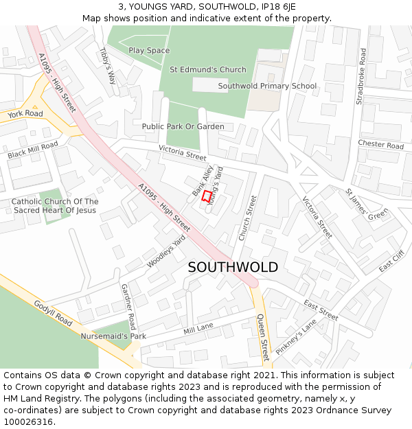 3, YOUNGS YARD, SOUTHWOLD, IP18 6JE: Location map and indicative extent of plot