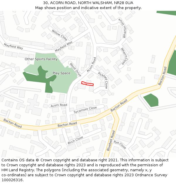 30, ACORN ROAD, NORTH WALSHAM, NR28 0UA: Location map and indicative extent of plot