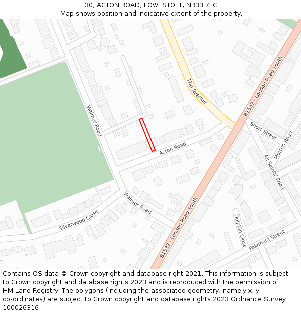 30, ACTON ROAD, LOWESTOFT, NR33 7LG: Location map and indicative extent of plot
