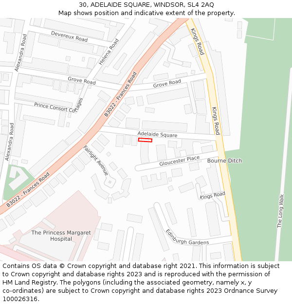 30, ADELAIDE SQUARE, WINDSOR, SL4 2AQ: Location map and indicative extent of plot
