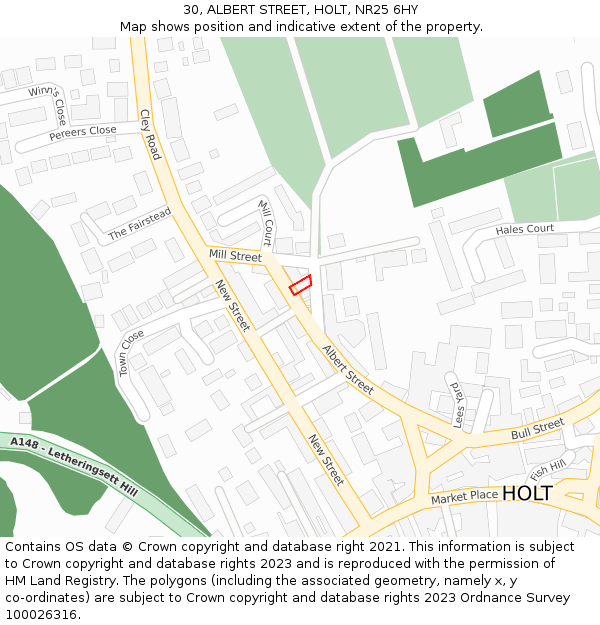 30, ALBERT STREET, HOLT, NR25 6HY: Location map and indicative extent of plot