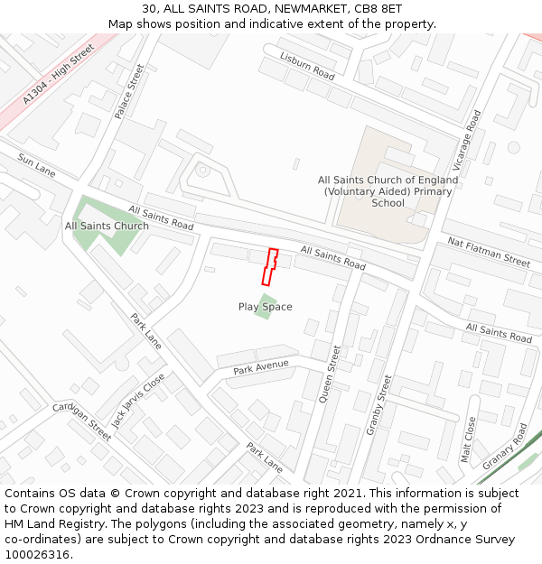 30, ALL SAINTS ROAD, NEWMARKET, CB8 8ET: Location map and indicative extent of plot