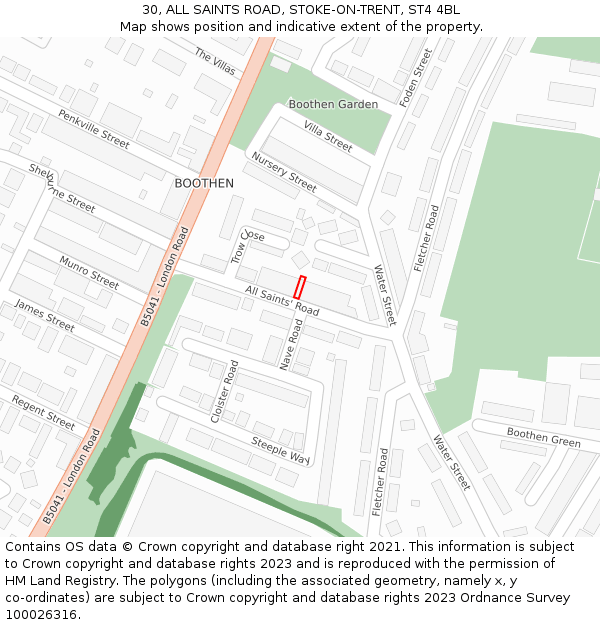 30, ALL SAINTS ROAD, STOKE-ON-TRENT, ST4 4BL: Location map and indicative extent of plot