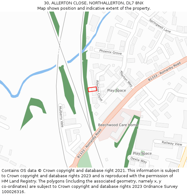 30, ALLERTON CLOSE, NORTHALLERTON, DL7 8NX: Location map and indicative extent of plot