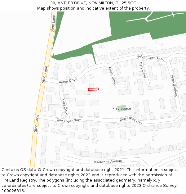 30, ANTLER DRIVE, NEW MILTON, BH25 5GG: Location map and indicative extent of plot