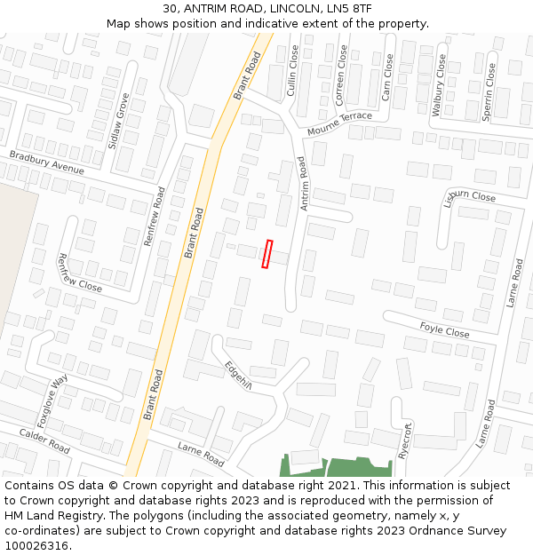30, ANTRIM ROAD, LINCOLN, LN5 8TF: Location map and indicative extent of plot