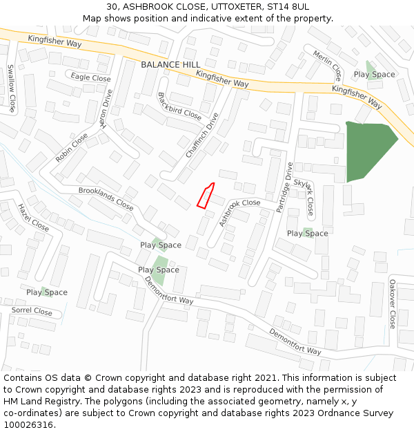 30, ASHBROOK CLOSE, UTTOXETER, ST14 8UL: Location map and indicative extent of plot
