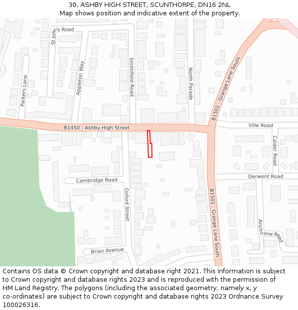 30, ASHBY HIGH STREET, SCUNTHORPE, DN16 2NL: Location map and indicative extent of plot