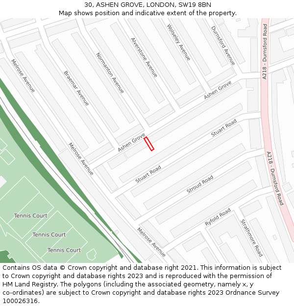 30, ASHEN GROVE, LONDON, SW19 8BN: Location map and indicative extent of plot