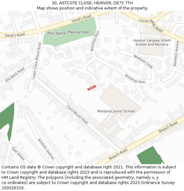 30, ASTCOTE CLOSE, HEANOR, DE75 7TH: Location map and indicative extent of plot