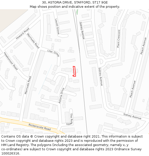 30, ASTORIA DRIVE, STAFFORD, ST17 9GE: Location map and indicative extent of plot