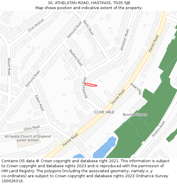 30, ATHELSTAN ROAD, HASTINGS, TN35 5JB: Location map and indicative extent of plot