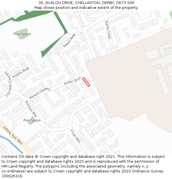 30, AVALON DRIVE, CHELLASTON, DERBY, DE73 5AP: Location map and indicative extent of plot
