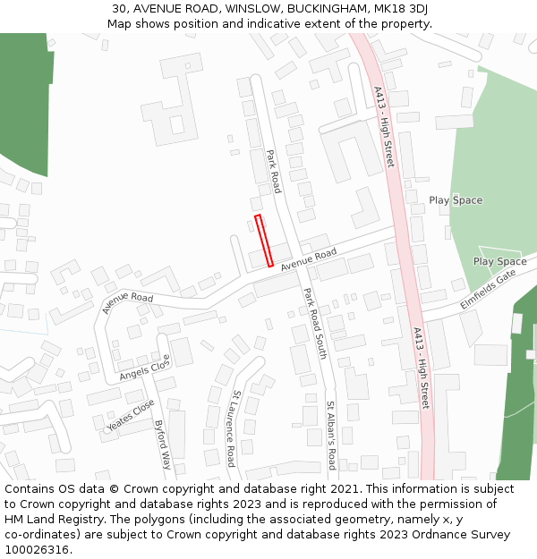 30, AVENUE ROAD, WINSLOW, BUCKINGHAM, MK18 3DJ: Location map and indicative extent of plot