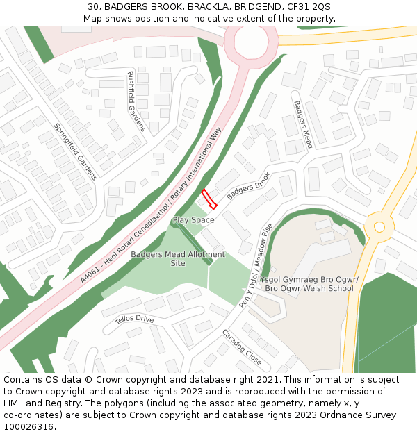 30, BADGERS BROOK, BRACKLA, BRIDGEND, CF31 2QS: Location map and indicative extent of plot