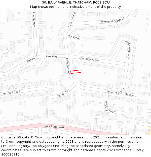 30, BAILY AVENUE, THATCHAM, RG18 3DU: Location map and indicative extent of plot