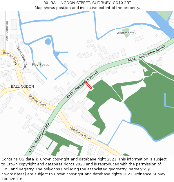 30, BALLINGDON STREET, SUDBURY, CO10 2BT: Location map and indicative extent of plot