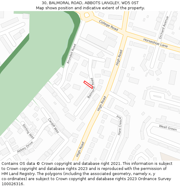 30, BALMORAL ROAD, ABBOTS LANGLEY, WD5 0ST: Location map and indicative extent of plot