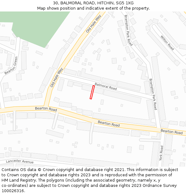 30, BALMORAL ROAD, HITCHIN, SG5 1XG: Location map and indicative extent of plot