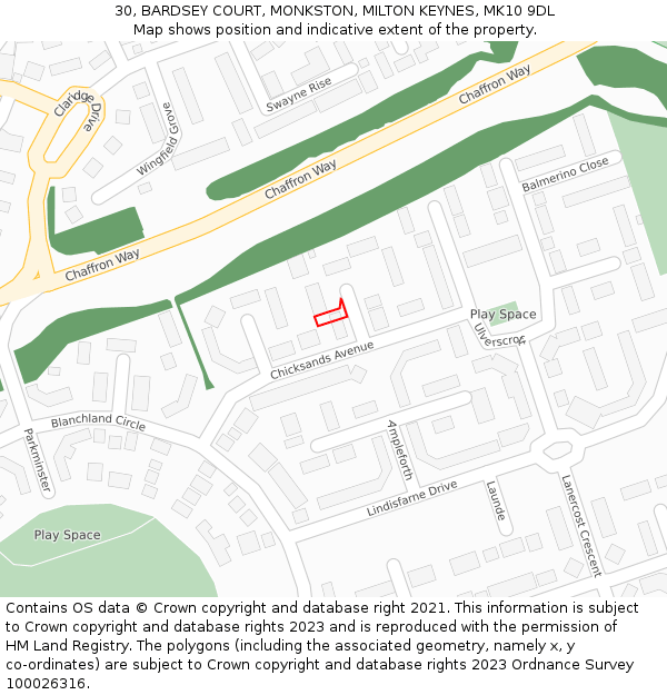 30, BARDSEY COURT, MONKSTON, MILTON KEYNES, MK10 9DL: Location map and indicative extent of plot