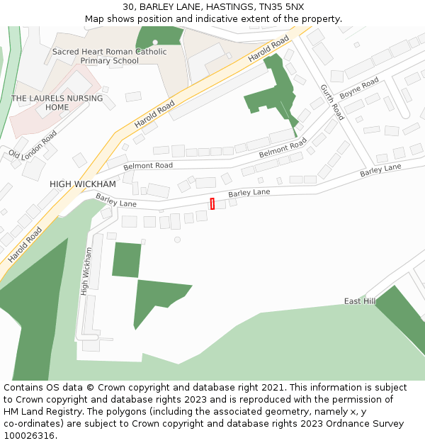 30, BARLEY LANE, HASTINGS, TN35 5NX: Location map and indicative extent of plot