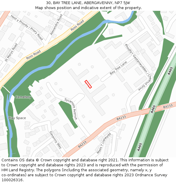 30, BAY TREE LANE, ABERGAVENNY, NP7 5JW: Location map and indicative extent of plot