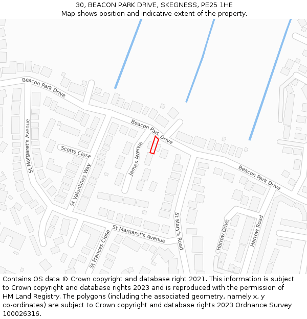 30, BEACON PARK DRIVE, SKEGNESS, PE25 1HE: Location map and indicative extent of plot
