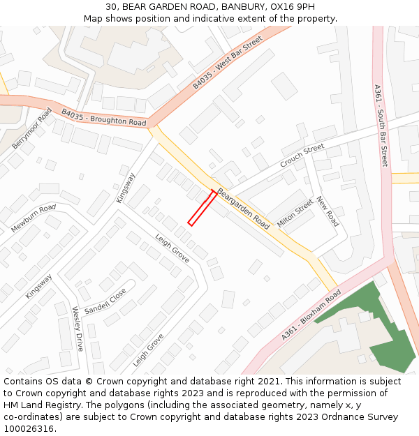 30, BEAR GARDEN ROAD, BANBURY, OX16 9PH: Location map and indicative extent of plot