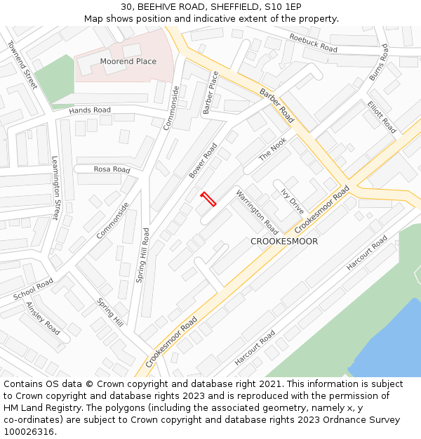 30, BEEHIVE ROAD, SHEFFIELD, S10 1EP: Location map and indicative extent of plot
