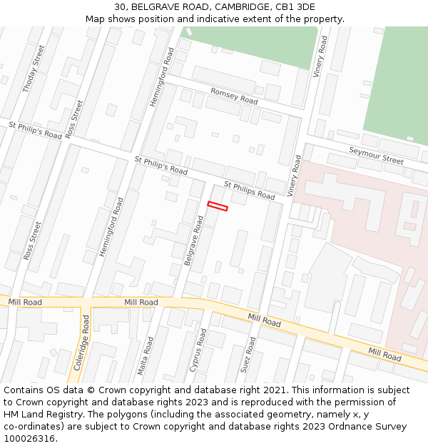 30, BELGRAVE ROAD, CAMBRIDGE, CB1 3DE: Location map and indicative extent of plot