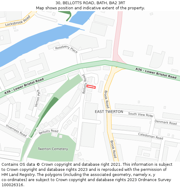 30, BELLOTTS ROAD, BATH, BA2 3RT: Location map and indicative extent of plot