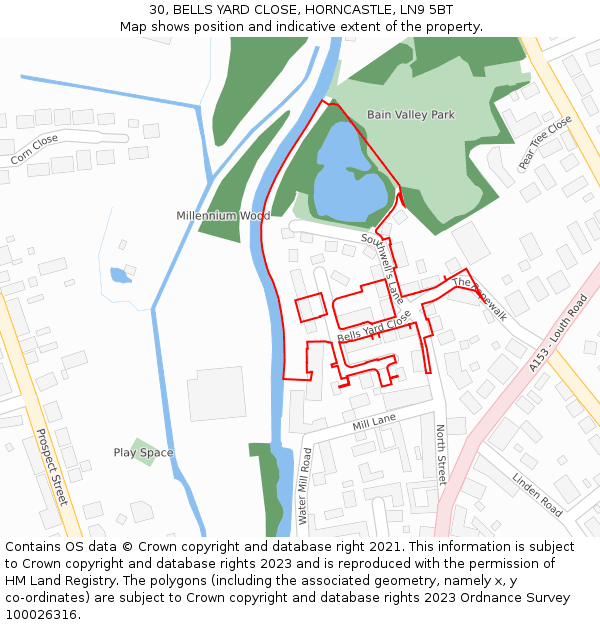 30, BELLS YARD CLOSE, HORNCASTLE, LN9 5BT: Location map and indicative extent of plot