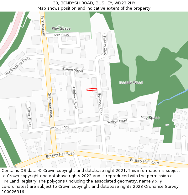 30, BENDYSH ROAD, BUSHEY, WD23 2HY: Location map and indicative extent of plot