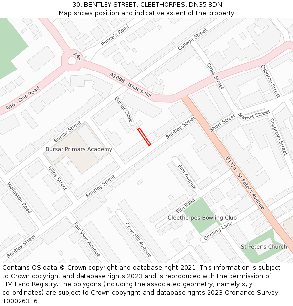 30, BENTLEY STREET, CLEETHORPES, DN35 8DN: Location map and indicative extent of plot