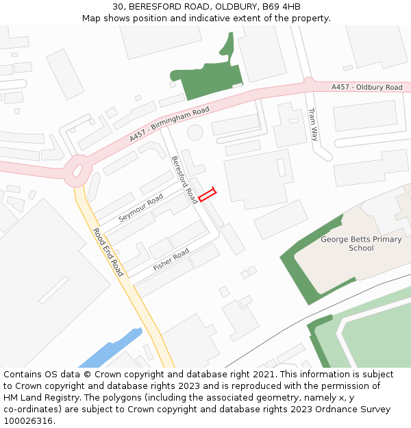 30, BERESFORD ROAD, OLDBURY, B69 4HB: Location map and indicative extent of plot