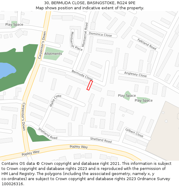 30, BERMUDA CLOSE, BASINGSTOKE, RG24 9PE: Location map and indicative extent of plot