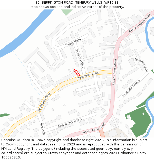 30, BERRINGTON ROAD, TENBURY WELLS, WR15 8EJ: Location map and indicative extent of plot