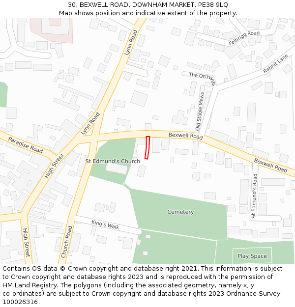 30, BEXWELL ROAD, DOWNHAM MARKET, PE38 9LQ: Location map and indicative extent of plot