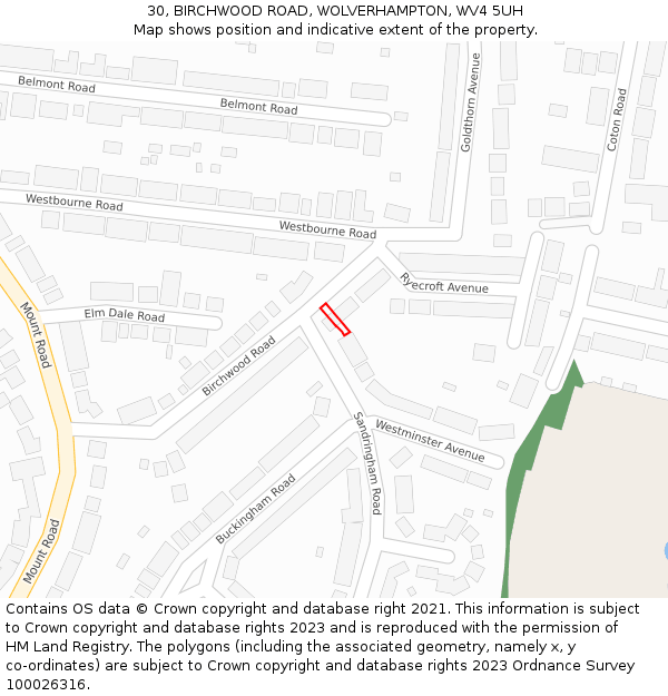 30, BIRCHWOOD ROAD, WOLVERHAMPTON, WV4 5UH: Location map and indicative extent of plot