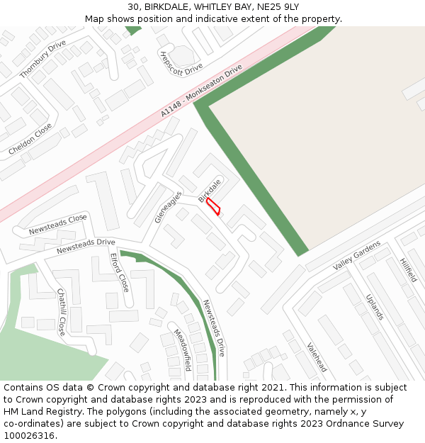 30, BIRKDALE, WHITLEY BAY, NE25 9LY: Location map and indicative extent of plot